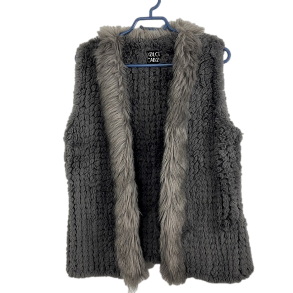 Dolce Cabo Faux Rabbit & Racoon Fur Grey Open Vest